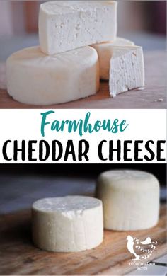 how to make cheese farmhouse cheddar on a cutting board with text overlay