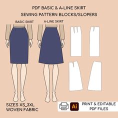 High Waist Skirt Printable Pdf Basic Sewing Pattern Block | A-line Skirt sewing Pattern Sizes XS-3XL | Woven Fabric Sewing Pattern Block: 1. Basic Skirt Block 2. A-line skirt Are you a self-taught sewer or a professional fashion designer? Fashion student or graduate, crafter, seamstress, tailor, or pattern maker? Do you create patterns for fun or professional? Then this is for you! It is a Women's Pdf Sewing Patterns Block (Sloper) for woven fabrics It is a TOOL (Basic Template), to work with an Skirt Sewing Pattern, Fashion Student, Basic Sewing, Pattern Maker, Skirt Sewing, Fabric Sewing Patterns, Basic Skirt, Toile Fabric, High Waist Skirt