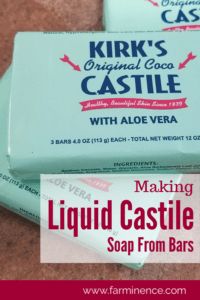 two bars of soap sitting next to each other on top of a counter with the words making liquid castle soap from bars