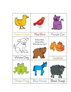 an image of animals and their names in the same color scheme for children's books