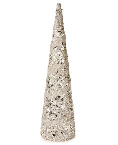 a silver sequin cone on a white background