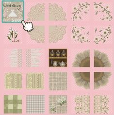 a cross stitch pattern with many different designs