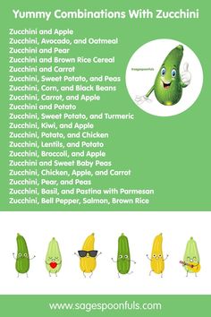 a poster with the words yummy combinations with zucchini