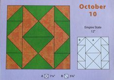 an orange and green quilt block with the words october 10 on it