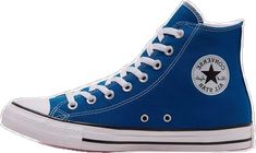 Classic Converse High-top Sneakers For Sports, Blue Converse High-top Sneakers For Sports, Classic Blue Lace-up High-top Sneakers, Classic Blue High-top Sneakers With Round Toe, Casual Blue High-top Sneakers With Rubber Toe Cap, Classic Blue High-top Sneakers For Streetwear, Blue Converse High-top Sneakers With Rubber Sole, Blue Sneakers With Rubber Toe Cap For Sports, Classic Blue Sneakers With Vulcanized Sole