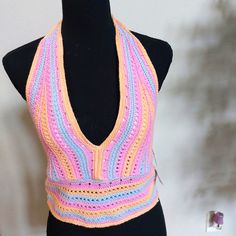 Hollister Women's Two Way Crochet Top Size Medium. Nwt. View All The Pictures Carefully For Details And Measurements Before Purchasing. Fitted Knit Crochet Top For Festival, Fitted Multicolor Crochet Halter Neck Top, Multicolor Fitted Halter Neck Crochet Top, Pink Crochet Halter Top For Spring, Fitted Multicolor Crochet Top For Spring, Spring Pink Crochet Halter Top, Pink Fitted Crochet Top With Open Knit, Trendy Fitted Multicolor Crochet Top, Fitted Pink Crochet Top With Open Knit