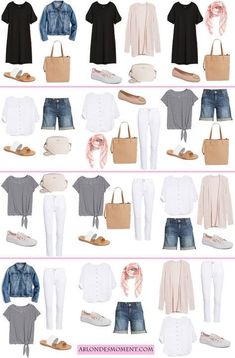 Travel Outfits & How to Pack a Carry-on: 13 pieces and 12 outfits in a carry-on. Blonde Moments, Mode Tips, Clothes And Shoes, Cruise Outfits, Summer Capsule Wardrobe, Travel Outfits, Capsule Outfits