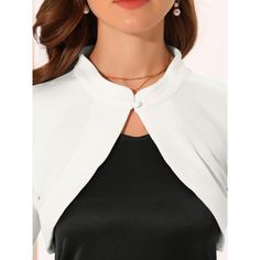 Add a bit of feminine to your charming look with the knit shrug top. With the design of the mock neck and half sleeve, this solid cardigan can make you look elegant. Perfectly match your dress, camisole, or even cocktail dress, or semi-party dress. Suitable for Daily Wear, Casual, or Office Work, Business, Cocktail, Party, Dating, Evening, and other special occasions. Elegant Fitted Cardigan With Short Sleeves, Elegant Short Sleeve Fall Cardigan, Elegant White Open Front Top, Elegant Fitted Solid Shrug, Knit Shrug, Elbow Sleeve, Woman Standing, Cocktail Party, Stand Collar