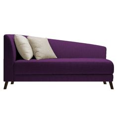 a purple couch with two pillows on it