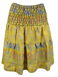 Womens Summer Ruched Elastic Skirt, Yellow Beach Hippy Recycle Silk Skirts S/M Get ready to make a statement in this bold Womens Summer Skirt! Embrace your inner risk-taker with its unique recycled saree fabric and daring floral pattern. From the beach to summer occasions, its short length is perfect for showing off your adventurous style. Available in sizes S/M. Fabric:-Silk Blend, Recycle Silk Measurements: Length 20 inches, Waist up to 24-34 inches Care Instruction: HAND WASH COLD WATER, DRIP Bohemian Multicolor Mini Skirt With Elastic Waistband, Bohemian Gathered Mini Skirt For Summer, Bohemian Style Gathered Mini Skirt For Summer, Bohemian Stretch Gathered Skirt, Relaxed Multicolor Mini Skirt With Elastic Waistband, Multicolor Mini Skirt With Elastic Waistband, Bohemian Stretch Mini Skirt For Summer, Hippie Gathered Skirt For Summer, Hippie Summer Gathered Skirt