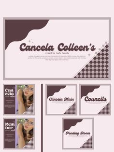 a set of business cards with the name camelia allen's and photoshopped images