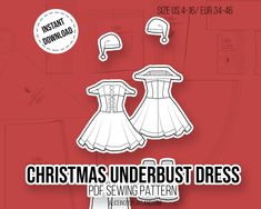 the christmas underbust dress sewing pattern is shown with instructions to sew it