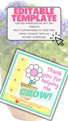 Customize Your Teacher's Gift Tag in Seconds! 📚🌟

Express gratitude with our Instant Download Digital Gift Tag! 🎁 Say "Thank You for Helping Me Grow" in a heartfelt way that's all your own.

🔹 Instant Download: Get it in a snap!
🔹 Complete Customization: Add your child's and teacher's names.
🔹 Free Canva Account: Customize effortlessly!

Make every gift unforgettable with personalized touches. Download now and honor the incredible teachers in your life! Helping Me Grow Teacher Gift, Gift Tag Template, Teacher Name, Teacher Appreciation Gift, Tag Template, Digital Gifts, Crafty Projects