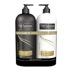 Description Uniquely formulated with vitamin E and natural extracts of sunflower, TRESemme Moisture Rich Shampoo & Conditioner system delivers salon-style hair at an affordable price. The formula delivers optimized hydration that targets dryness and locks in moisture where your hair needs it most. Created for daily use, this advanced moisturizing system with vitamin E helps restore vibrancy and makes dry, damaged hair soft without weighing it down. Size: 40 Oz.  Color: Black. Shampoo Tresemme, Moving List, Tresemme Shampoo, Independent Day, Shampoo Brands, Shampoo And Conditioner Set, Flat Irons, Hair Care Products Professional, Hair Straighteners