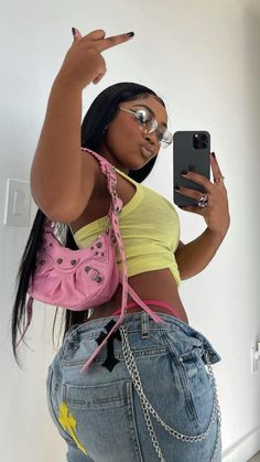 Thong Jeans Outfit, Thong Jeans, Aaliyah Jay, Black Ponytail Hairstyles, 2000s Fashion Outfits, Mirror Pics, Girl Swag, Dope Outfits, Jeans Outfit