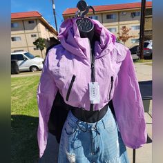 Lavander Cropped, Wind Breaker Type Jacket. Brand New Unworn. Smoke And Pet Free Home. Purple Hooded Outerwear For Spring, Lavender Outerwear With Pockets For Spring, Purple Spring Outerwear With Pockets, Spring Purple Outerwear With Pockets, Spring Purple Long Sleeve Windbreaker, Trendy Lavender Outerwear, Casual Lavender Outerwear For Spring, Plush Coat, Wind Breaker