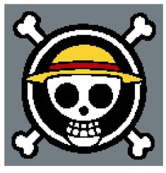 a cross stitch skull with a yellow hat