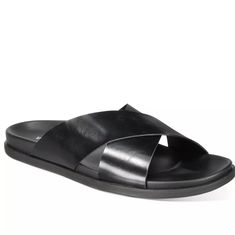 Product Details A Single Cross-Strap Design At The Upper Creates The Sleek Look Of These Casual Slip-On Sandals From Alfani. Open-Toe Casual Sandals Slip-On Style Manmade Upper; Rubber Sole Spot Clean Imported Black Slide Sandals For Formal Occasions, Black Slide Sandals For Formal Wear, Formal Black Slides For Summer, Loafers Trend, Black Slippers, Toe Post Sandals, Fisherman Sandals, Mens Crosses, Slides Shoes