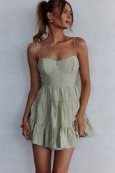 Galilea Tied Back Mini Dress Sage by Selfie Leslie Dress Sage, Beautiful Summer Dresses, Jumpsuit Outfit, Outfit Trends, American Beauty, Really Cute Outfits, Casual Summer Outfits, Super Sweet, Cute Casual Outfits