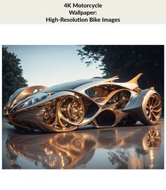 an image of a futuristic car with gold wheels