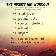 the hiker's hit workout poster with instructions for climbing, running and walking