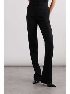 ALEXANDER MCQUEEN Grain de poudre wool slim-leg pants Tailored Timeless Straight Leg Pantsuit, Tailored Straight Leg Pantsuit In Timeless Style, Tailored Straight Leg Timeless Pantsuit, Timeless Fitted Wide-leg Dress Pants, Luxury Fitted Straight Pantsuit, Luxury Fitted Dress Pants, Elegant Fitted Wide Leg Suits, Luxury Tailored Trousers Pantsuit, Tailored Formal Wide-leg Pants