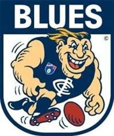 a blue and white logo with an image of a man on a skateboard