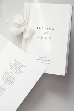 the wedding program is open and ready to be used as a guest book or brochure