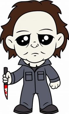 Halloween Chibi Drawing, Horror Chibi Characters, Halloween Cartoon Characters Drawing, Chibi Horror Characters, Cartoon Michael Myers, Horror Movie Drawings Easy, Horror Cartoon Drawing, Cartoon Horror Characters, Ghostface Cartoon