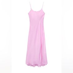 Size S Pit To Pit 17” Adjustable Straps Midi Length Elegant Pink Slip Dress For Daywear, Spring Daywear Sheath Midi Dress, Spring Sheath Midi Dress For Daywear, Spring Daywear A-line Slip Dress, Chic Sheath Slip Dress For Spring, Zara Midi Slip Dress For Brunch, Pink Sheath Maxi Dress For Spring, Summer Sheath Slip Dress For Brunch, Zara Midi-length Slip Dress For Spring