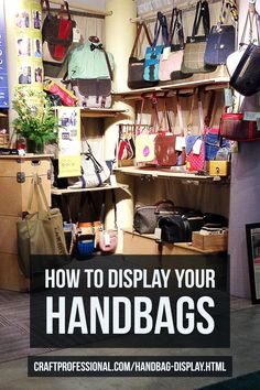 a display case with handbags and purses on it in a store or shop