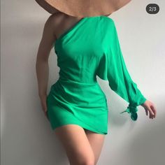 Zara Dress With Green Earrings Waist Max Fit 32 In, More Large Too New Collection Rare Zara Green Casual Dress, Zara Green Mini Dress With Ruffles, Zara Green Swirl Dress, Zara Green Suede Dress, Zara Green Long Sleeve Dresses, Zara Draped Dress, Zara Dress, Fav Color, Draped Dress