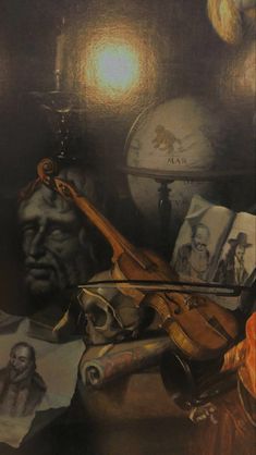 a painting of a violin and other items