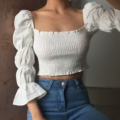 Outfit Elegantes, Crop Top Outfits, Mode Inspiration, Looks Vintage, Retro Outfits, White Top, Shirts & Tops, Look Fashion