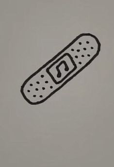 a black and white drawing of a band aid or contraption with the letter d on it