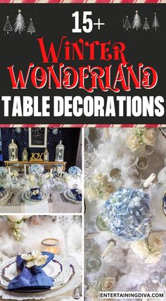 winter wonderland table decorations with text overlay