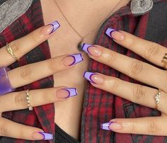 French Tip Outline, Frenchies Nails, Purple Gel Nails, French Acrylics, Purple Acrylic Nails, Purple Nail Designs, Lavender Nails, French Tip Acrylic Nails, Classy Acrylic Nails