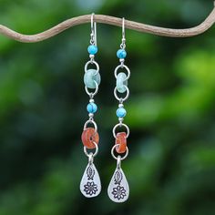 Beaded Dangle Earrings with Jade and Hill Tribe Silver - Hill Tribe Melange | NOVICA Bohemian Sterling Silver Earrings With Dangling Charms, Bohemian Sterling Silver Teardrop Earrings, Bohemian Hypoallergenic Dangle Teardrop Earrings, Bohemian Hypoallergenic Teardrop Dangle Earrings, Bohemian Hypoallergenic Teardrop Earrings, Bohemian Teardrop Long Drop Earrings, Bohemian Long Drop Teardrop Earrings, Bohemian Silver Teardrop Earrings With Dangling Beads, Bohemian Teardrop Jewelry With Dangling Charms