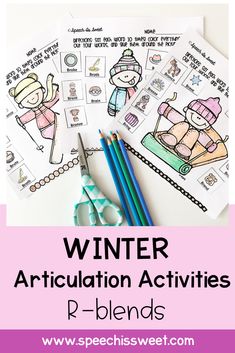 This Winter Articulation Activities packet features 105 pages of NO PREP articulation activities! These activities are great for speech therapy mixed groups and can be sent as homework. This packet features R-blends. | Speech is Sweet Speech Therapy Activities Articulation, Speech Therapy Worksheets, Play Therapy Techniques, Speech Language Activities