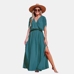 Get ready to turn heads in our sultry surplice neck maxi dress - a flowy and feminine must-have for any special occasion! Product code: CAA05A3A097SS Elegant V-neck Maxi Dress For Vacation, V-neck Maxi Dress For Beach Season Brunch, V-neck Maxi Dress For Brunch During Beach Season, Elegant V-neck Maxi Dress For Beach Season, Summer V-neck Maxi Dress For Brunch, Beach Season Floor-length Maxi Dress For Brunch, Summer Flowy Floor-length V-neck Dress, Green Midi Dress With Surplice Neckline For Beach, Flowy Maxi Length V-neck Dress For Vacation