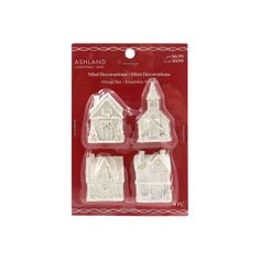 four small white houses in plastic packaging on a white background with the words, ashland