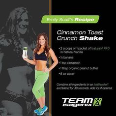 a woman holding a shaker in her right hand and smiling at the camera with an ad for team ex