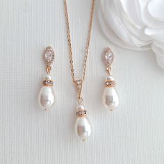 Bridesmaids Jewelry Gift under $50,Pearl Earrings Necklace Set- Ella - PoetryDesigns Simple Bridal Jewelry Sets, Bridal Party Jewelry Sets, Bracelet For Bride, Pearl Jewellery Set, Pearl Wedding Jewelry Sets, Period Jewelry, Bridal Jewelry Pearl Sets, Simple Bridal Jewelry, Pearl Bridesmaid Jewelry