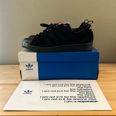 Men’s Adidas Limited Superstar 80s Huang’s World Sneakers Shoes Size 11 New In Box *Rare Adidas Custom Sneakers With Perforated Toe For Streetwear, Adidas Shoes Men, Adidas Shoes Mens, Box Color, Adidas Black, Sneakers Shoes, Shoes Men, Black Adidas, Mens Shoes Sneakers