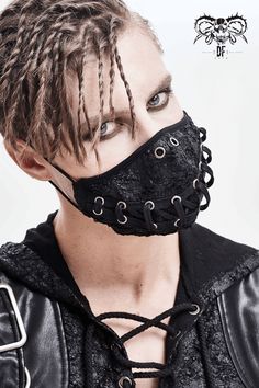 Punk Style Mask With Lace Up & Torn Mouth Pattern Ribbon / Stylish Unisex black Masks - HARD’N’HEAVY Women Alternative, Rock Style Outfits, Rock N Roll Style, A Punk, Masked Man, Punk Style, Alternative Outfits, Metal Style