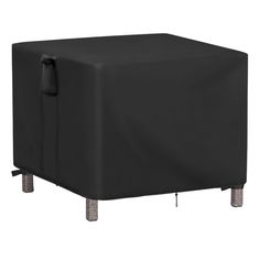 a black cover for an outdoor table and chair with two legs on each side,