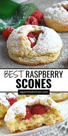 the best raspberry scones with powdered sugar on top