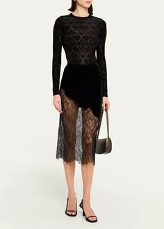 FRAME Velvet Lace Midi Skirt - Black | Editorialist Lace Midi Skirt, Velvet Lace, Black Midi Skirt, Lace Midi, Skirt Black, Midi Skirt, Top Brands, Great Deals, Velvet