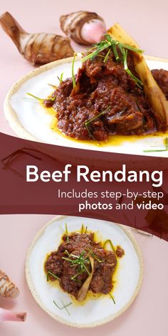 the best beef rendang guide on a plate with garlic and herbs in it