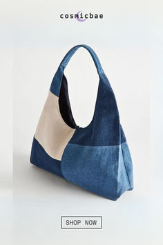 This patchwork denim tote is truly a grab and go essential! With its spacious design, it's perfect for carrying all your daily essentials in style. Whether you're running errands or hitting the town, this quirky tote will have you looking effortlessly cool. (Denim never looked so good, amiright?) Denim Shoulder Bags, Bag Aesthetic, Patchwork Denim, Denim Tote Bags, Women Shoulder Bag, Denim Tote, Unique Bags, Functional Accessories